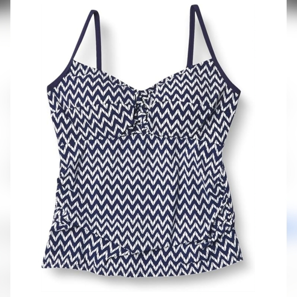 CHRISTINA Blue White Geometric Print Tankini Top Swim Suit Womens Size 10D NWT
